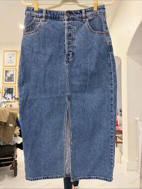 ROLLA'S Mid Vintage Blue Denim Midi Skirt with Front Slit